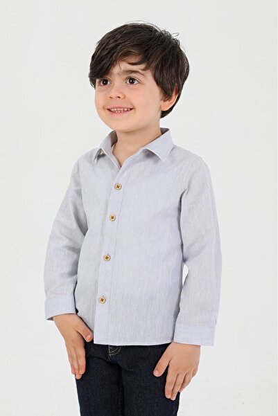 SİERNA Linen children's shirt gray long sleeve