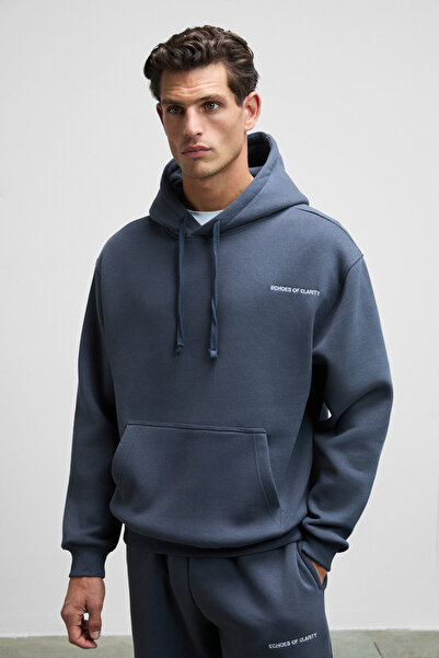 GRIMELANGE MARSHALLHOODIE Erkek Pamuklu İçi Polarlı Nakışlı Relaxed Koyu Gri Eşofman Takımı