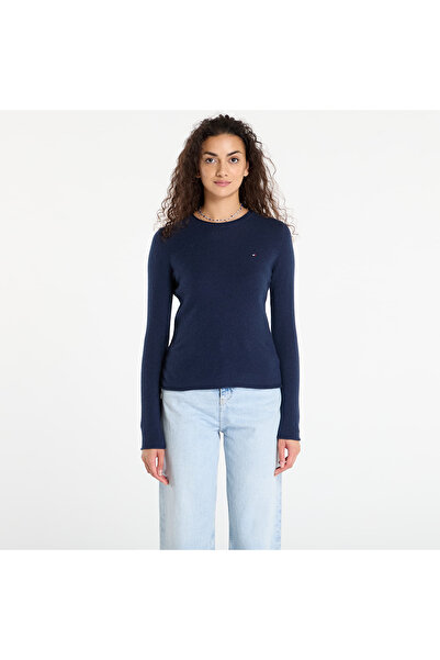 Tommy Hilfiger Kadın Kısa Kol Bisiklet Yaka Çizgili Regular Fit Mavi Kazak WW0WW40264-C1G