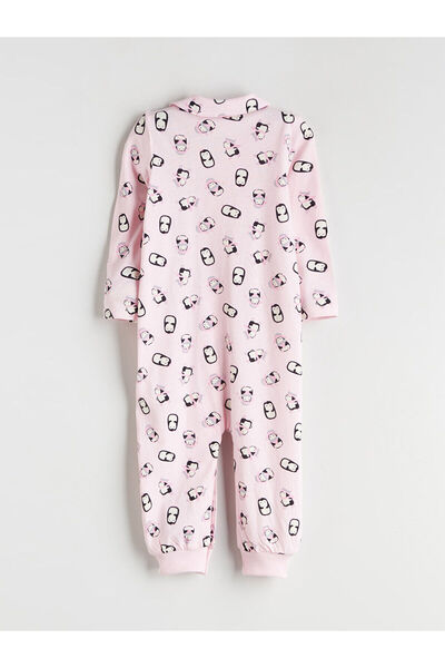 LC Waikiki Gömlek Yaka Uzun Kollu Baskılı Kız Bebek Tulum