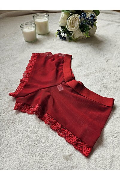 shop Brezilya Dantel Detaylı Kırmızı Tül Boxer