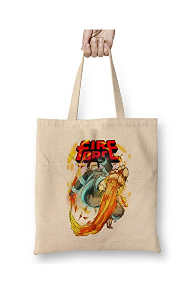 Toyaso Fire Force Anime Shinra Біла тканинна сумка з довгими ручками Сумка для покупок Сумка для пляжу