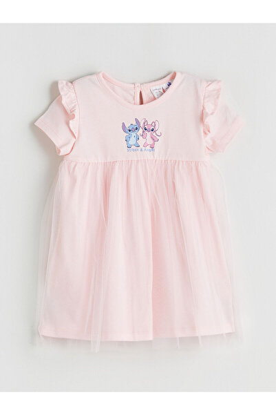 LC Waikiki Peak Yeni Sezon Stitch ve Angel Baskılı Kız Bebek Elbise