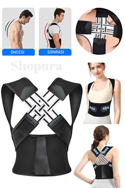 Shopura Dik Duruş Korsesi - Ayarlanabilir Sırt ve Omuz Desteği - Kamburluk Ön...