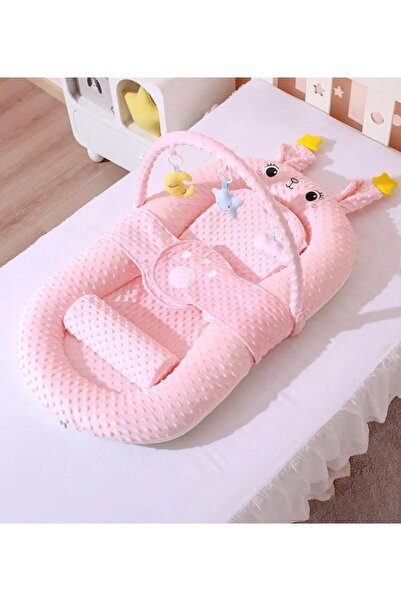 OEM Baby Nest 3 in 1 cu arcada de jucarii si perne de protectie Iepuras Roz