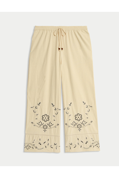 Marks & Spencer %100 Pamuklu Nakışlı Bağcıklı Geniş Paça Pantolon