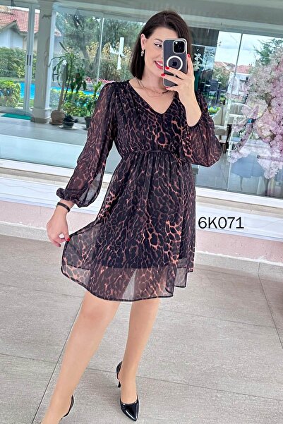 İnce Topuk V-Neck Multi Chiffon Dress 6K071