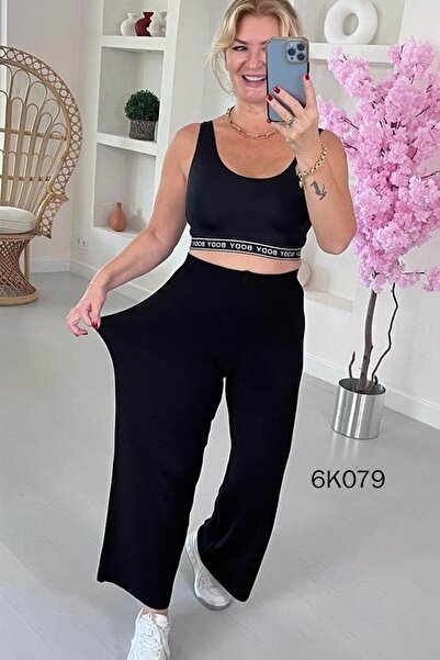 İnce Topuk Wide Leg Knit Trousers 6K079