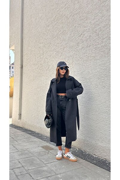 Rümüş Hanım Cepli Astarlı Uzun Kaşe Kışlık Kadın Kaban