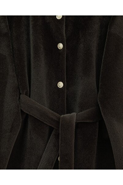 Modamorfo Buttoned Belted Fur Coat -K. Brown