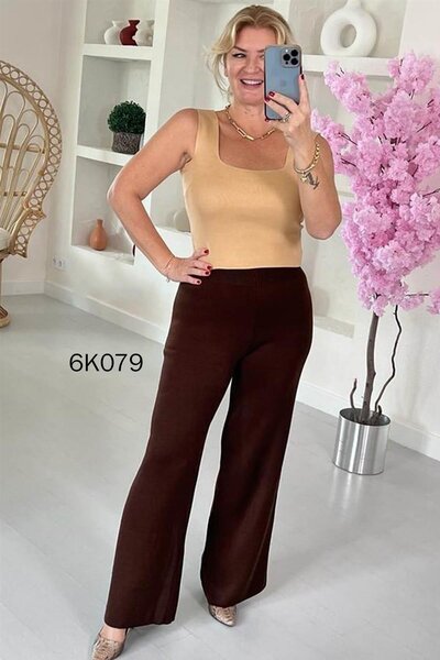 İnce Topuk Wide Leg Knit Trousers 6K079