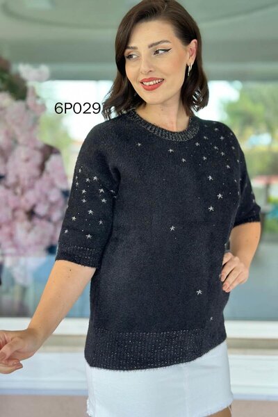 İnce Topuk Prive Series Star Patterned Bearded Knitwear Blouse 6P029