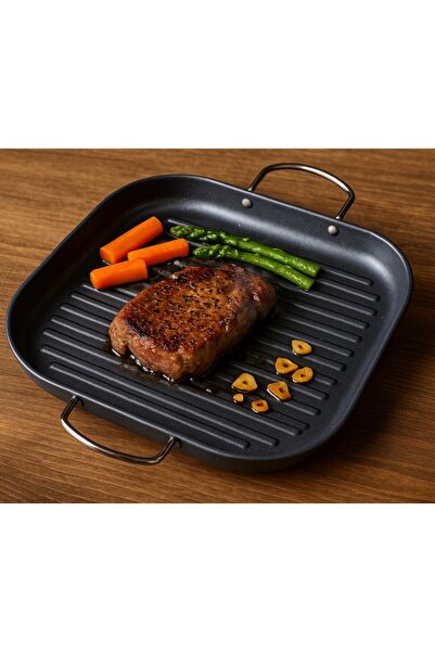 OEM Square Aluminum Grill Pan with Non-stick Coating, Inox Handles, 29 cm, Gray