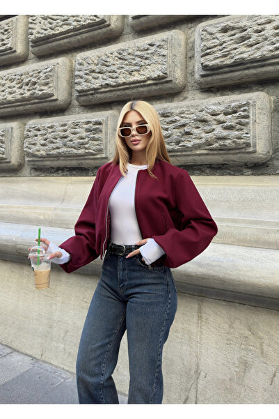 Angel Mia Zippered Bomber Cashmere Jacket Burgundy