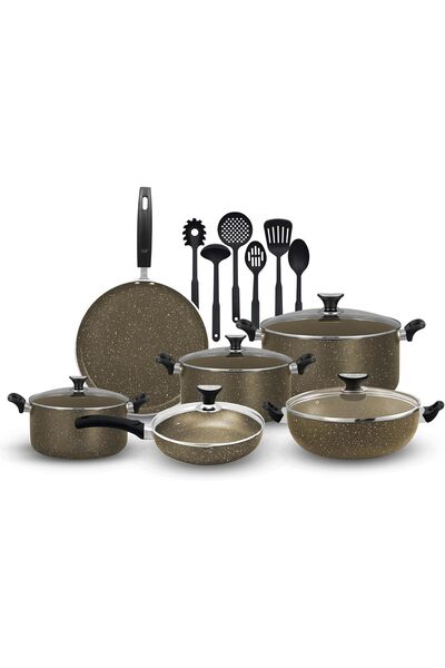 SONEX طقم أواني طهي فيكتوريا جرانيت، 17 قطعة - أواني ومقالي غير لاصقة بأغطية ...