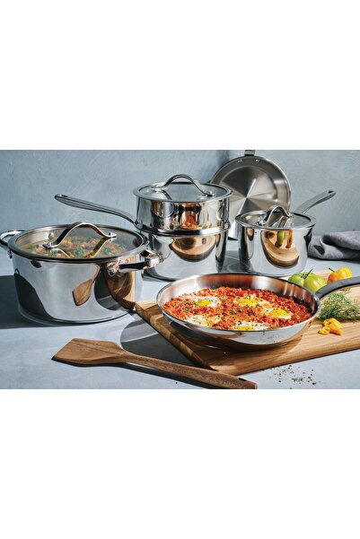 TRAMONTINA 9-Piece Tri-Ply Base Stainless Steel Cookware Set with Glass Lids, Oven-Safe, 37240028
