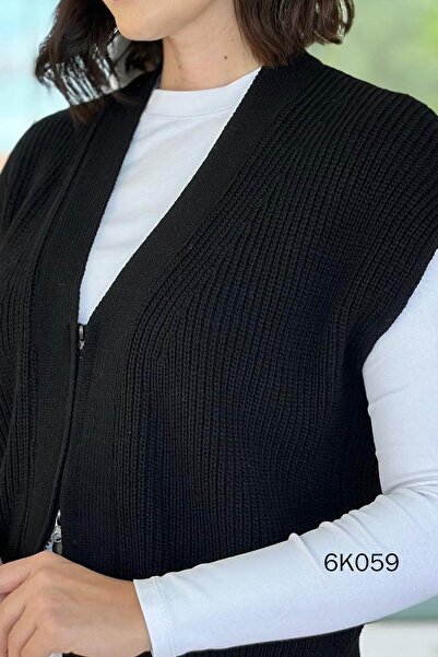 İnce Topuk Zippered Bat Knitwear Vest 6K059