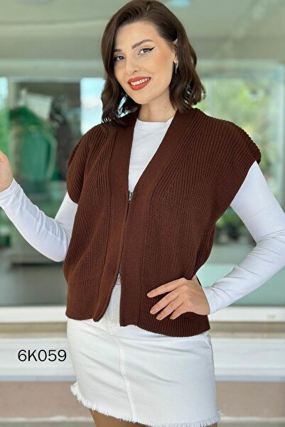 İnce Topuk Zippered Bat Knitwear Vest 6K059