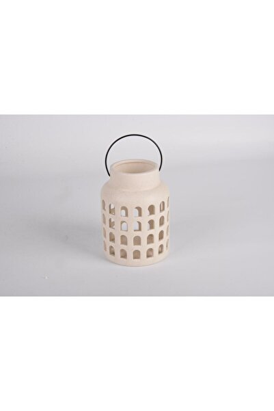 MAPLE LEAF فانوس سيراميك باكي، 17.5 سم، أبيض