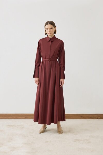 TERZİ DÜKKANI فستان قميص بقصة بول كيم باللون العنابي