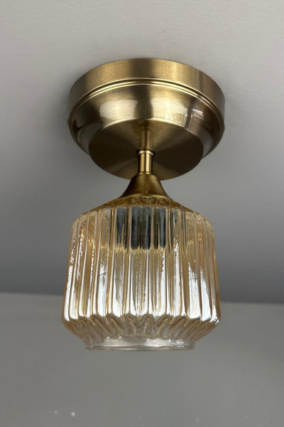 Bamyum Jerno Cam Bal Rengi Tekli Kalın Piramit Başlık Retro Salon Aydınlatma