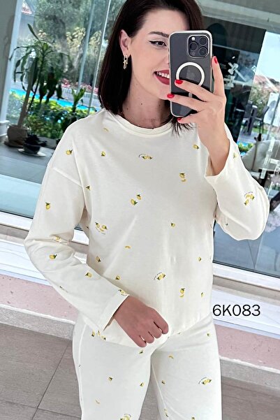İnce Topuk 100% Cotton Pajama Set 6K083