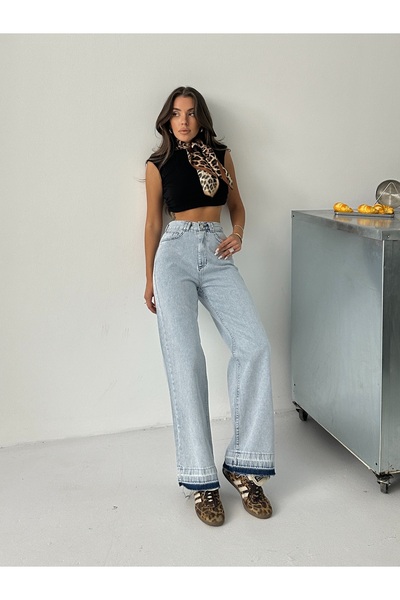 blue marlın Pantaloni de damă Ice Snow Double Bridge, cu detaliu de îmbrăcăminte, pantaloni de blugi