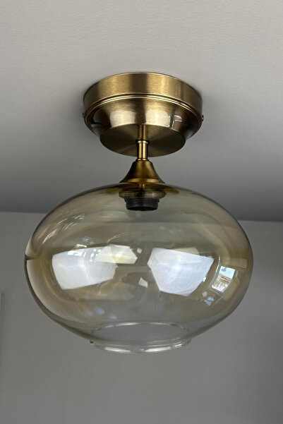 Bamyum Solvia Cam Bal Rengi Kalın Piramit Başlık Tekli Avize Retro Sarkıt Lamba Salon Aydınlatma