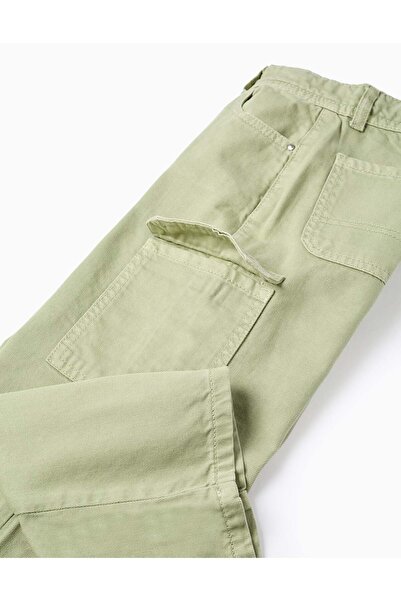 Ziddy Cargo Twill Trousers for Girls 'Wide Leg', Green