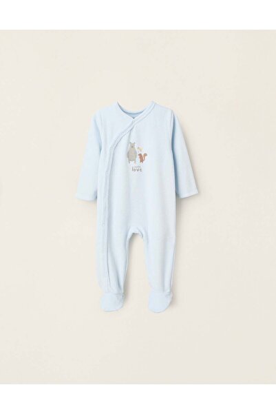 Ziddy بدلة نوم مخملية للأولاد الصغار "حب العائلة"، أزرق فاتح