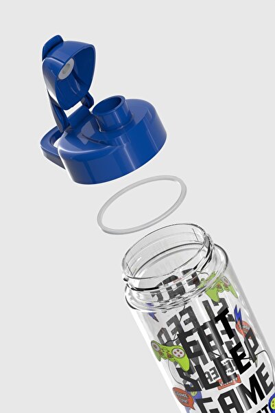 Renga Lidya Text Patterned 500 ml Tritan Children's Water Bottle 912036 Blue