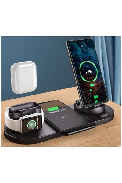 OEM Charging Station (Wireless), 6 in 1 for iPhone Lightning/Apple Watch/AirPods - Black