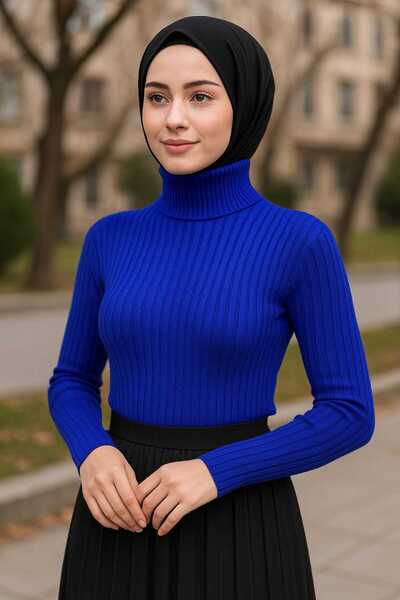 ECK MODA Дамски полуприлепнал пуловер с рибарска яка, изцяло от еластична пле...