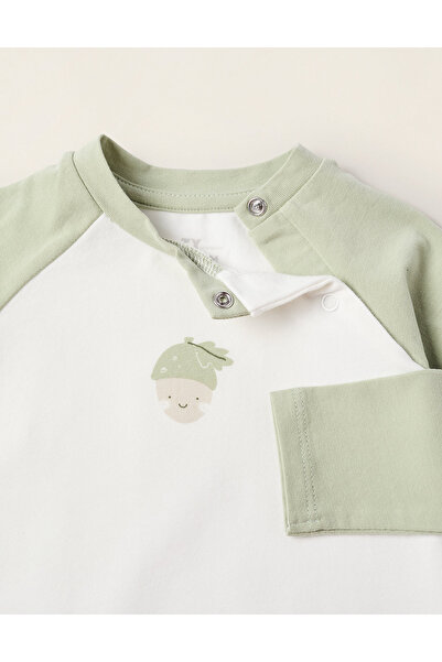Ziddy Raglan Sleeve Bodysuit for Newborns 'Nut', White/Green