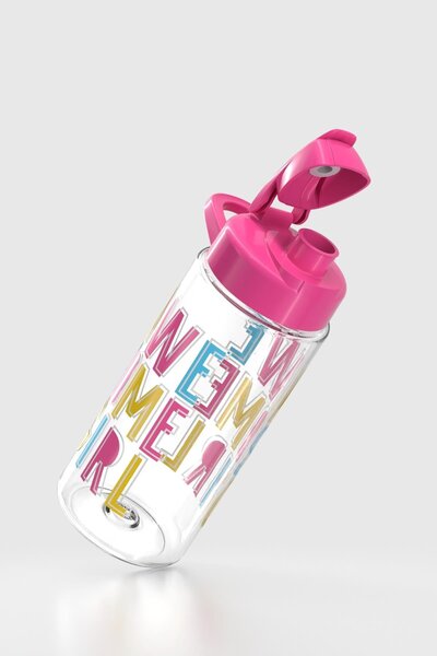 Renga Lidya Text Patterned 500 ml Tritan Children's Water Bottle 912036 Pink