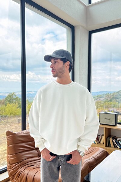 Flaw Wear Basic Bisiklet Yaka Sweatshirt Beyaz