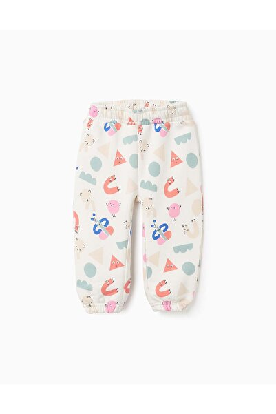 Ziddy Brushed Joggers with Motif for Baby Girls 'Shapes', White