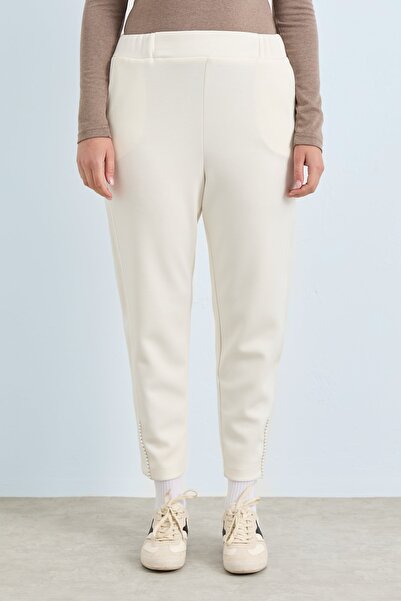 Nihan Büyük Beden Örme Çelik Pantolon Ekru