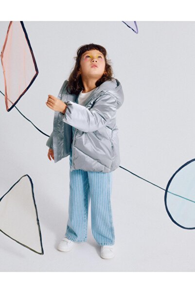 Ziddy Padded Jacket with Fleece Lining and Hood for Girls, Silver