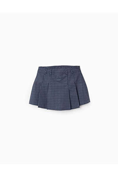 Ziddy Vichy Pleated Skort for Girls, Dark Blue