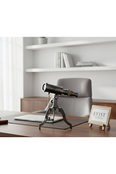 EVİST Vintage Tripodlu Mini Teleskop (16cm) - El Yapımı Eskitme Metal Masa Üs...