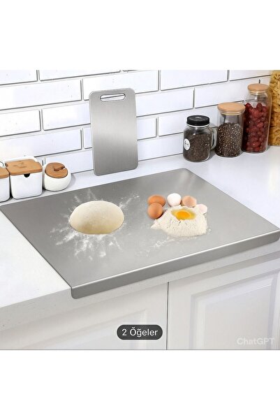 Stainless Art PASLANMAZ ÇELİK 2'Lİ SET TEZGAH KORUYUCU 40X50CM VE KESME TAHTA...