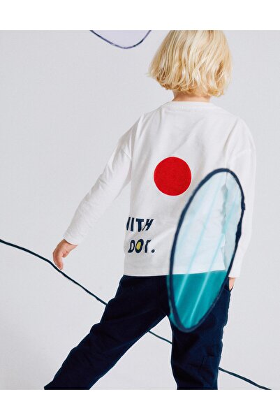 Ziddy تي شيرت قطني بأكمام طويلة للأولاد "دوت"، أبيض