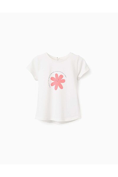 Ziddy تي شيرت قطني مطبوع للبنات الصغار، أبيض