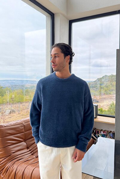 Flaw Wear Pulover din tricot de pluș cu pene Indigo