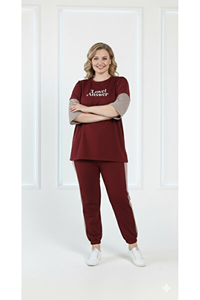 FAMESTEKSTİL Plus Size Women's Comfortable Tracksuit Set