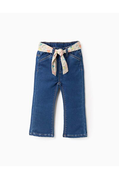 Ziddy Floral Belted Jeans for Baby Girls, Blue