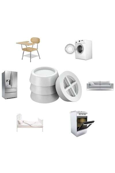 SMARTECH Set 4 anti-vibration support pads for washing machine, refrigerator, noise reduction, non-slip, Whit