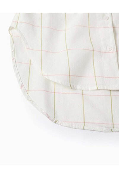 Ziddy Asymmetrical Cotton Check Shirt for Girls, White