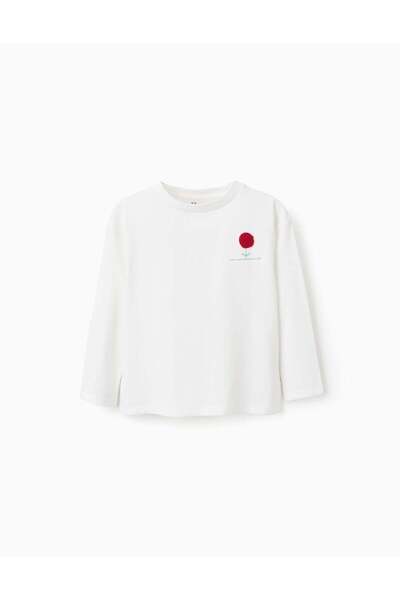 Ziddy Cotton T-shirt with Ruffles on the Back for Girls 'Flower', White
